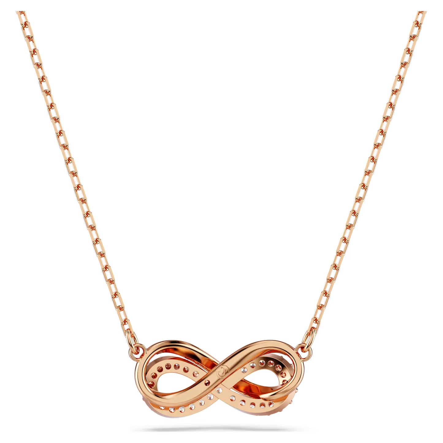 Hyperbola pendant, Pavé, Infinity, White, Rose gold-tone plated