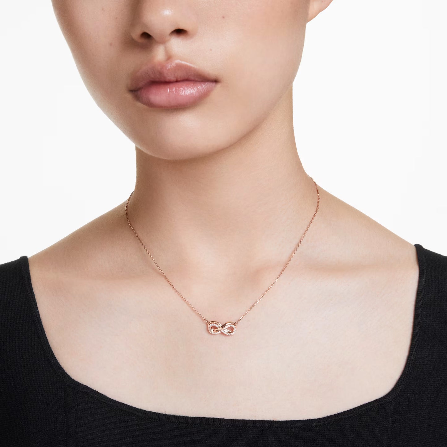 Hyperbola pendant, Pavé, Infinity, White, Rose gold-tone plated