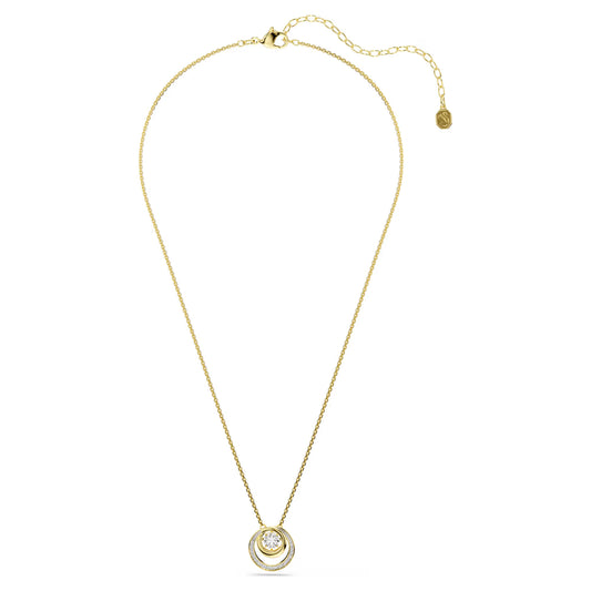 Hyperbola pendant, Round cut, White, Gold-tone plated
