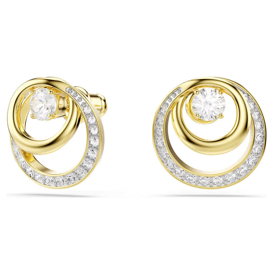 Hyperbola stud earrings, Round cut, White, Gold-tone plated