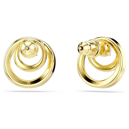 Hyperbola stud earrings, Round cut, White, Gold-tone plated