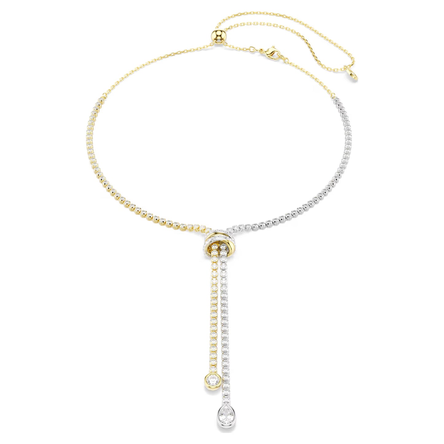 Hyperbola Y necklace, Round cut, Knot, White, Mixed metal finish