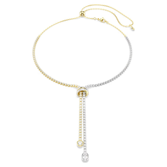 Hyperbola Y necklace, Round cut, Knot, White, Mixed metal finish