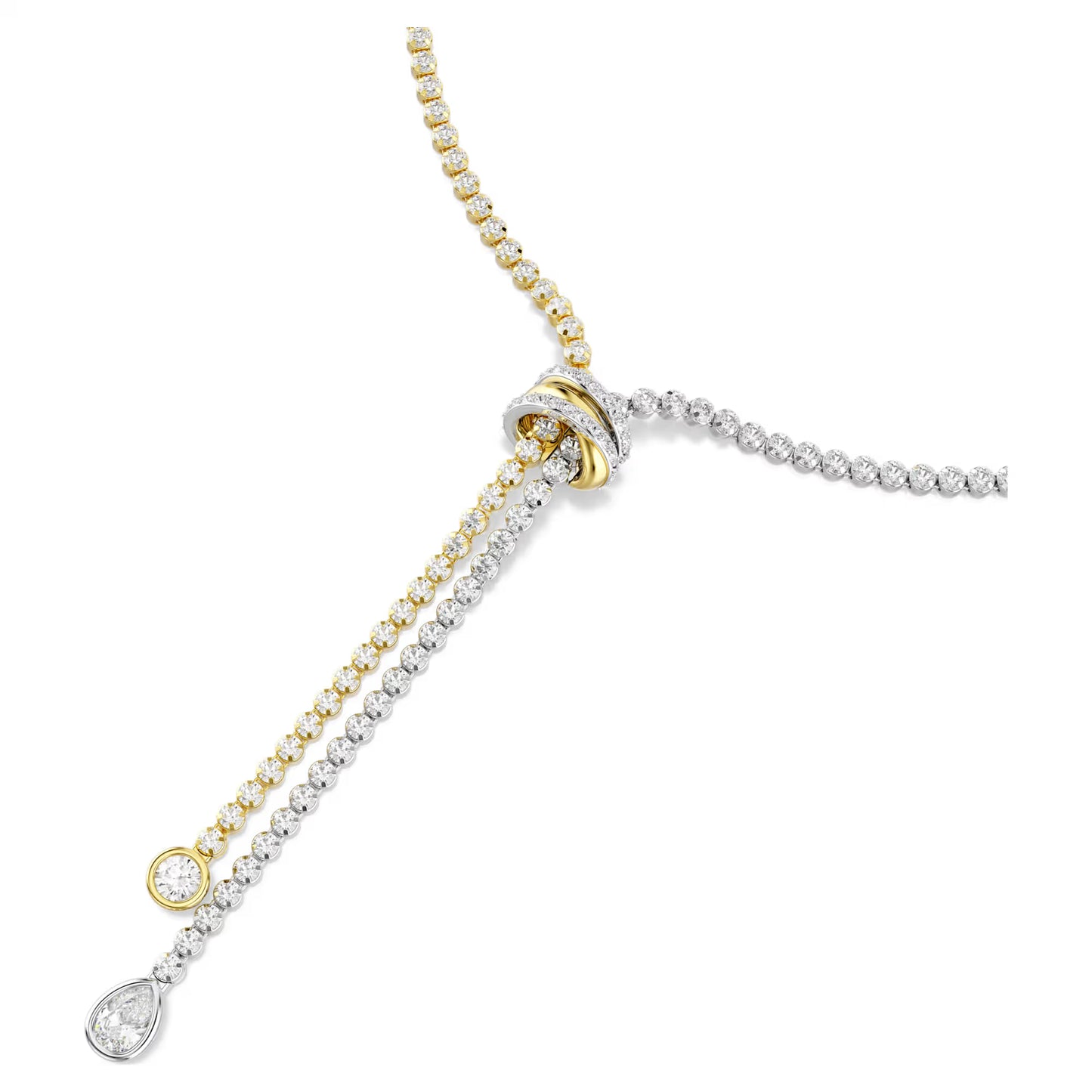 Hyperbola Y necklace, Round cut, Knot, White, Mixed metal finish
