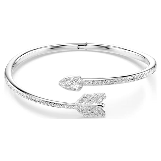 Idyllia bangle, Mixed cuts, Arrow, White, Rhodium plated, Medium