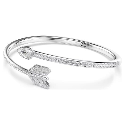 Idyllia bangle, Mixed cuts, Arrow, White, Rhodium plated, Medium