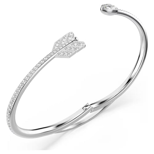 Idyllia bangle, Mixed cuts, Arrow, White, Rhodium plated, Medium