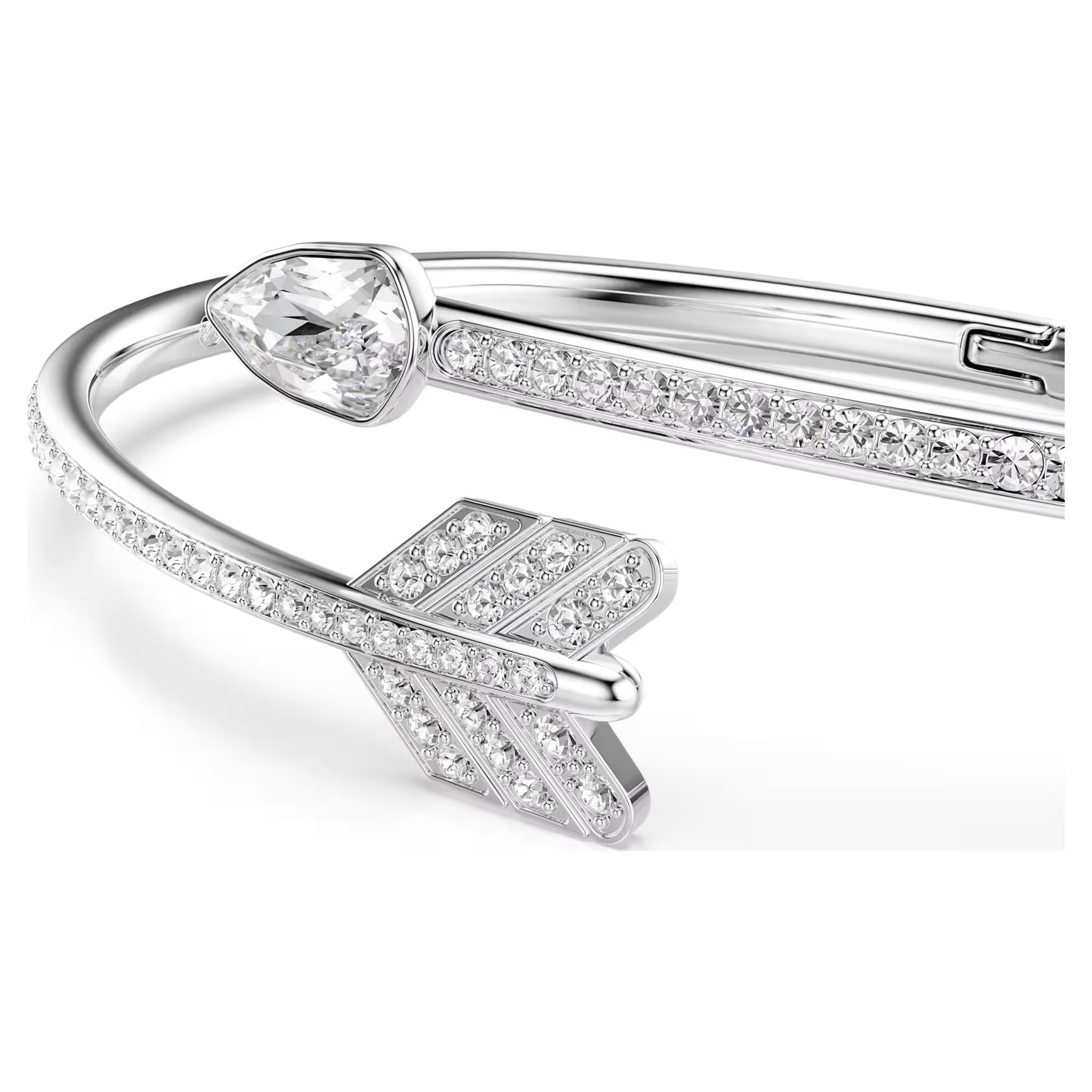 Idyllia bangle, Mixed cuts, Arrow, White, Rhodium plated, Medium