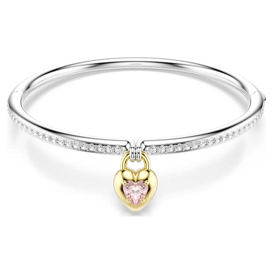 Idyllia bangle, Mixed cuts, Heart, Pink, Mixed metal finish, Medium
