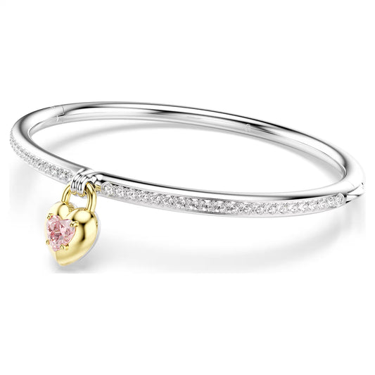 Idyllia bangle, Mixed cuts, Heart, Pink, Mixed metal finish, Medium