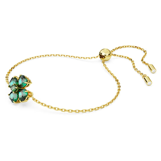 Idyllia bracelet, Mixed cuts, Clover, Green, Gold-tone plated