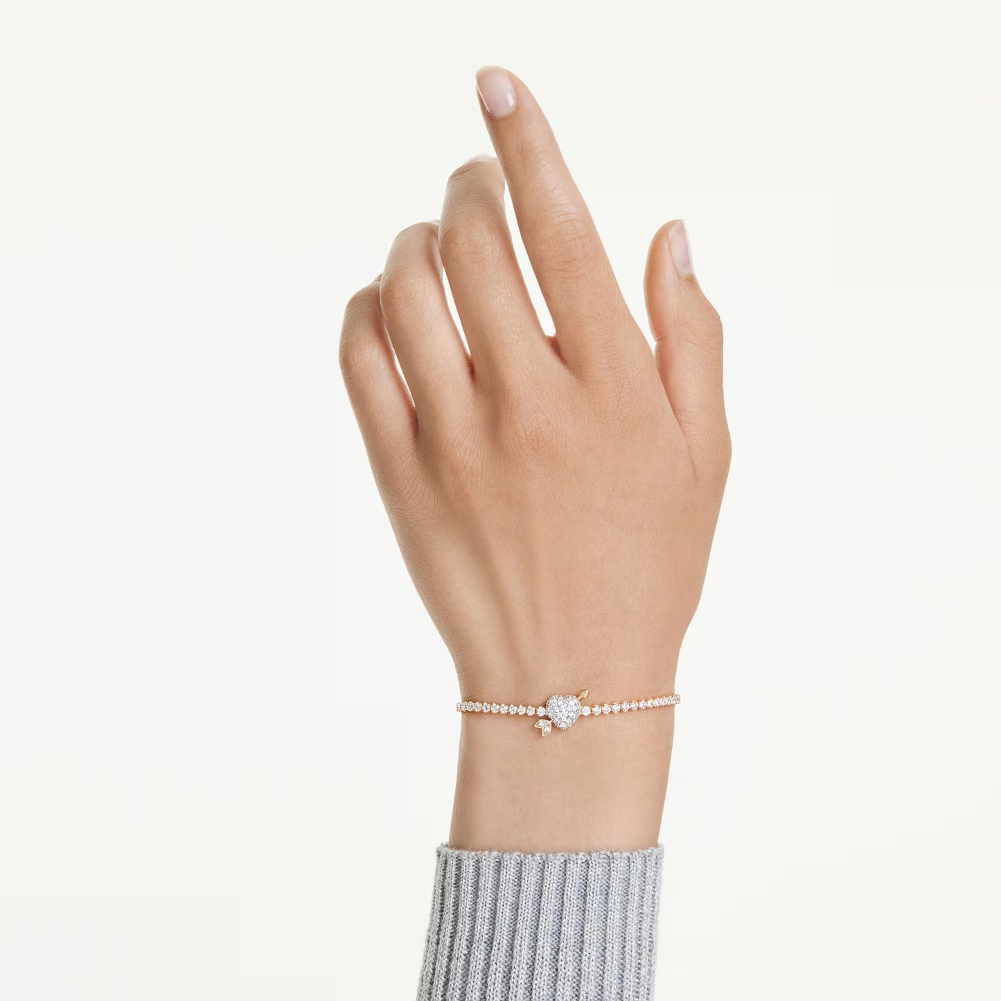 Idyllia bracelet, Mixed cuts, Heart with arrow, White, Gold-tone plated