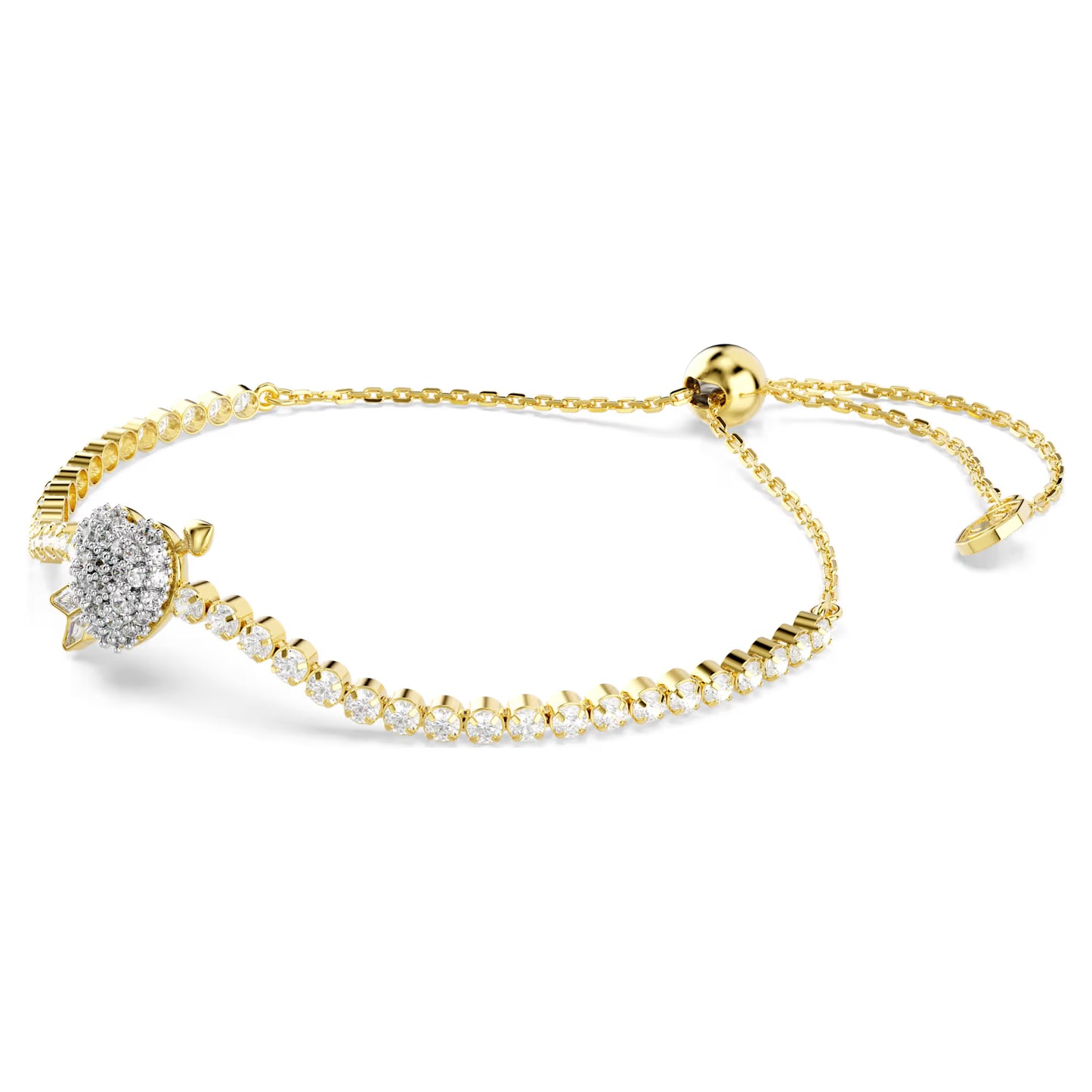 Idyllia bracelet, Mixed cuts, Heart with arrow, White, Gold-tone plated