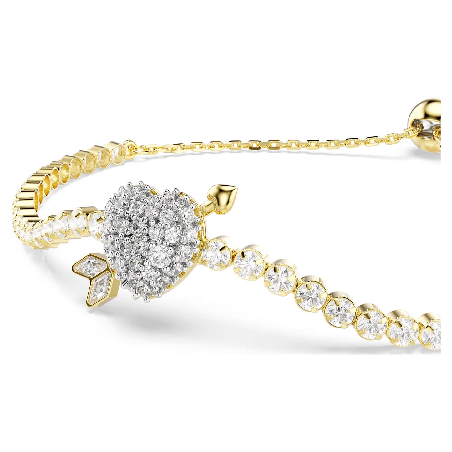 Idyllia bracelet, Mixed cuts, Heart with arrow, White, Gold-tone plated
