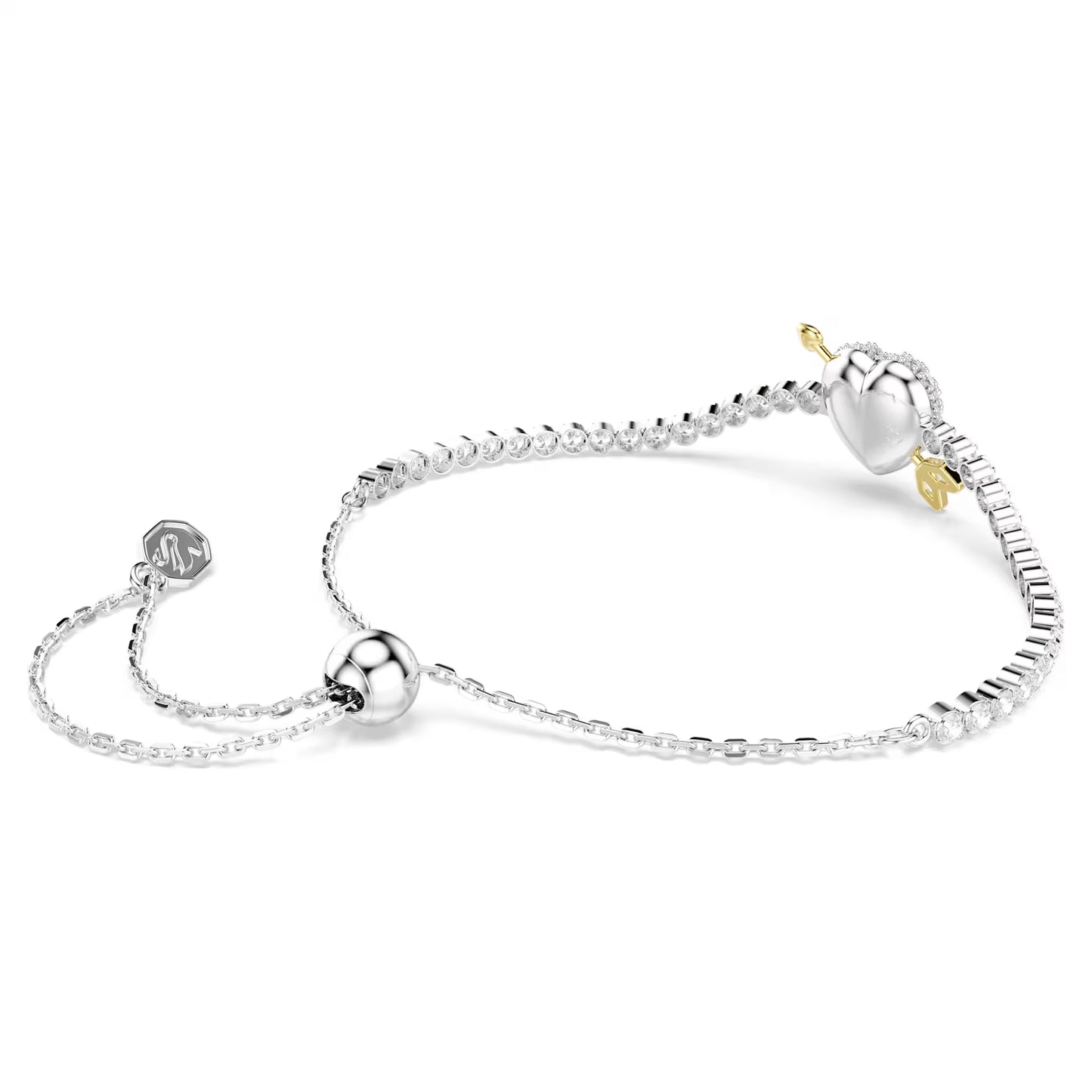 Idyllia bracelet, Mixed cuts, Heart with arrow, White, Rhodium plated