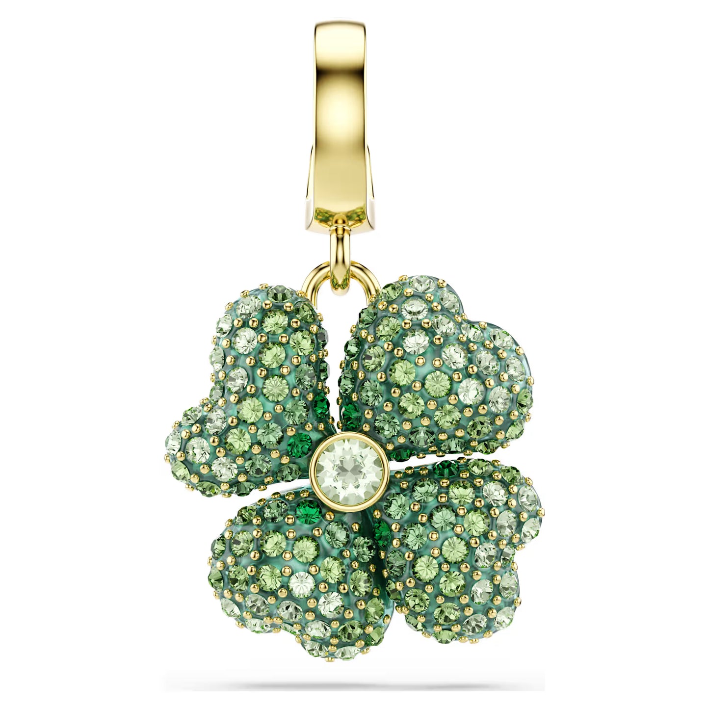 Idyllia charm, Clover, Green, Gold-tone plated