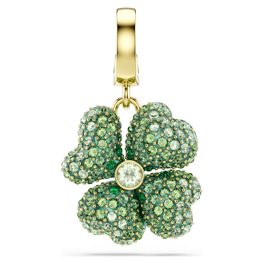 Idyllia charm, Clover, Green, Gold-tone plated