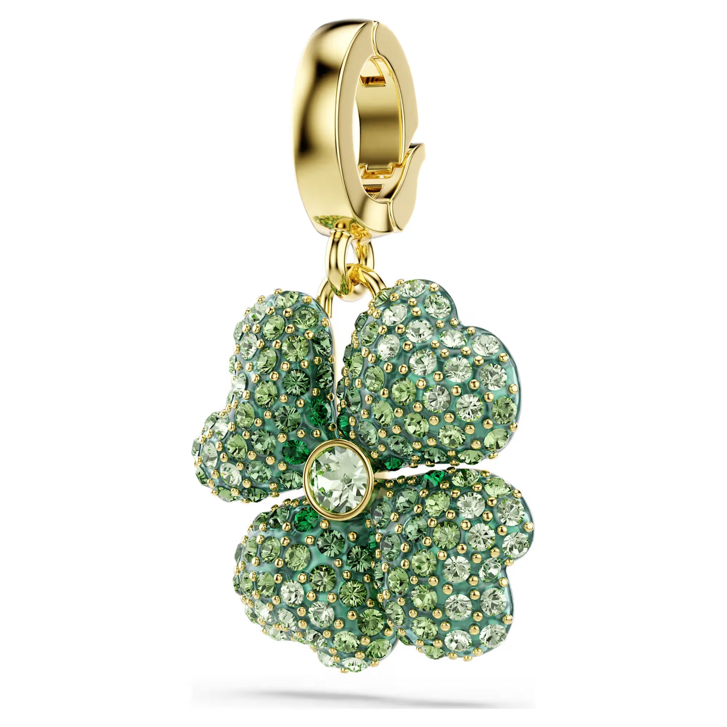 Idyllia charm, Clover, Green, Gold-tone plated