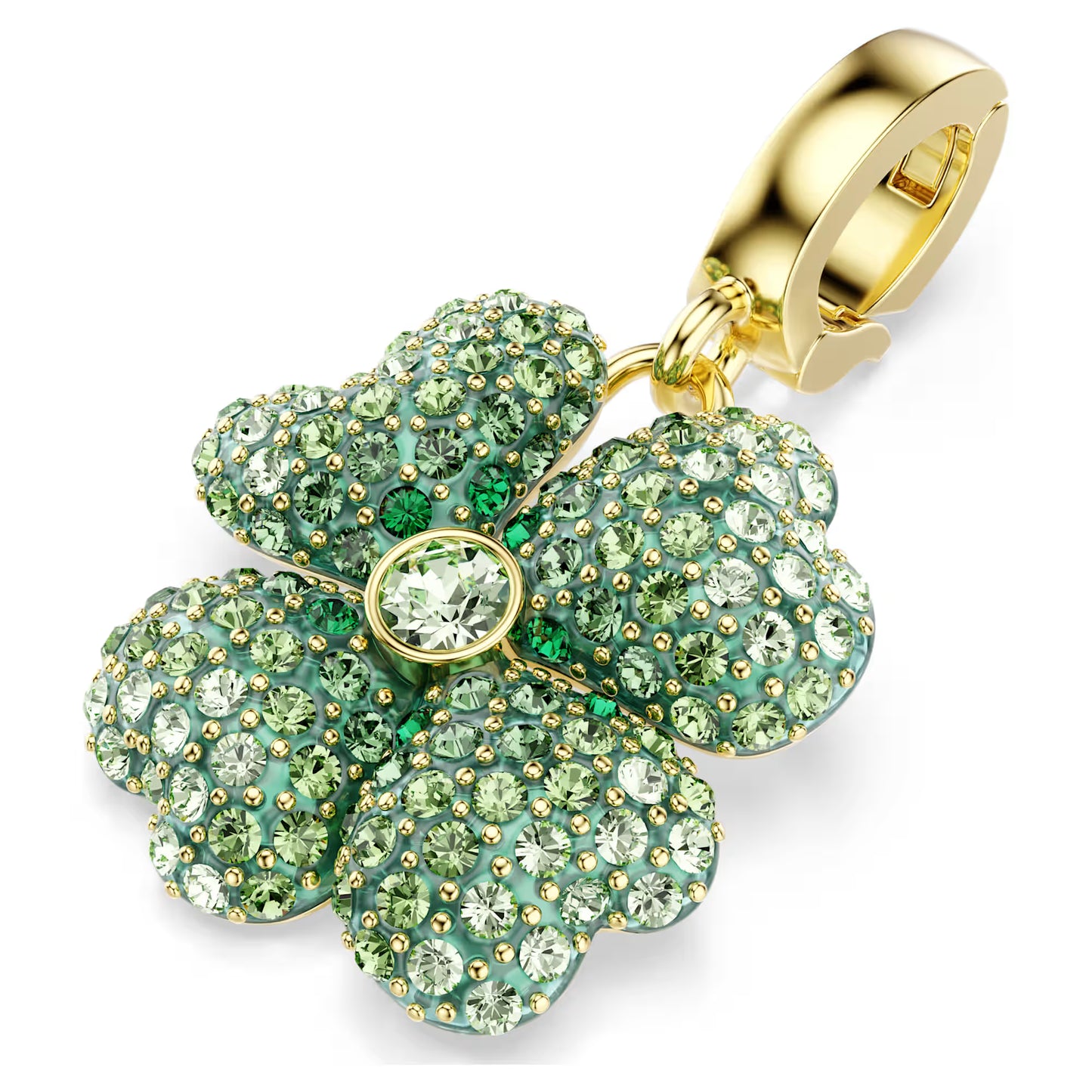 Idyllia charm, Clover, Green, Gold-tone plated