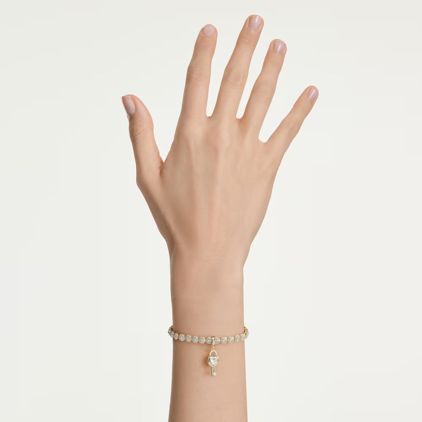 Idyllia charm, Mixed cuts, Heart with key, White, Gold-tone plated