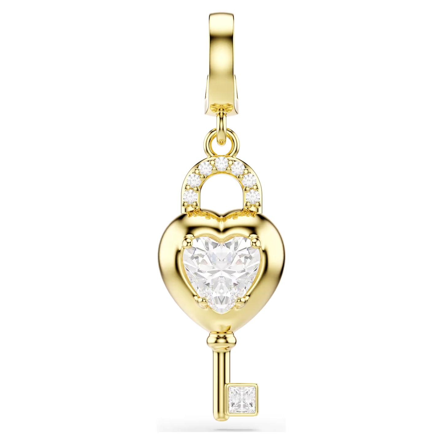 Idyllia charm, Mixed cuts, Heart with key, White, Gold-tone plated