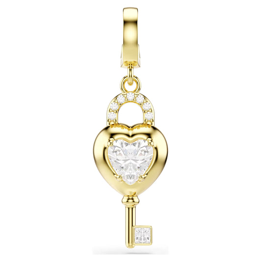 Idyllia charm, Mixed cuts, Heart with key, White, Gold-tone plated