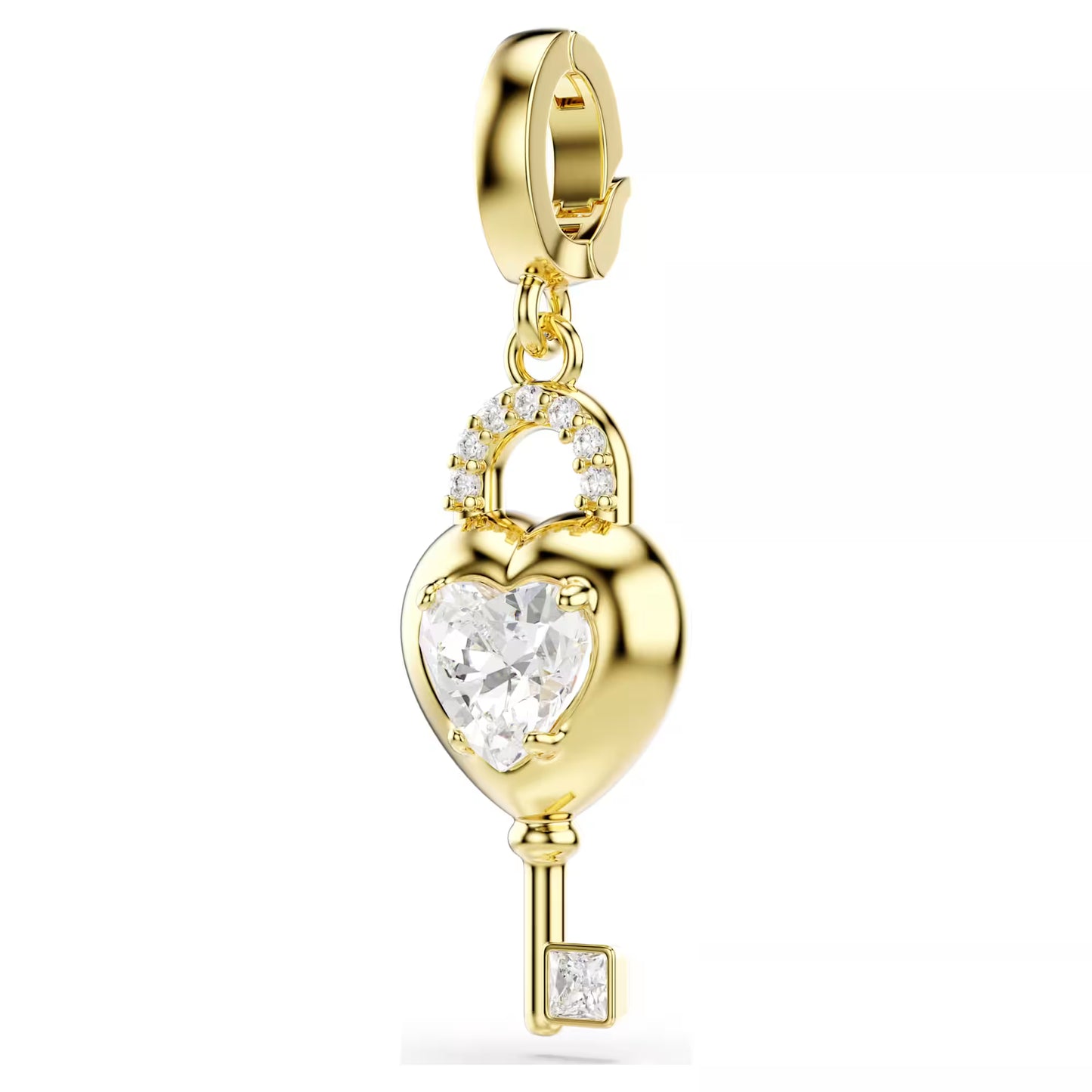 Idyllia charm, Mixed cuts, Heart with key, White, Gold-tone plated