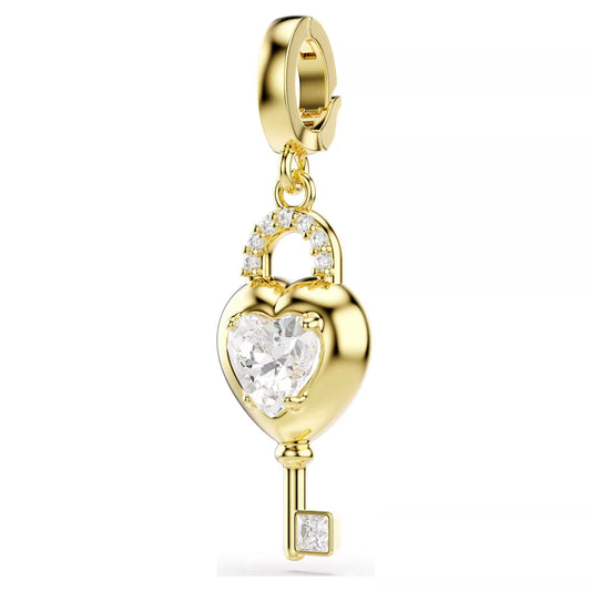 Idyllia charm, Mixed cuts, Heart with key, White, Gold-tone plated