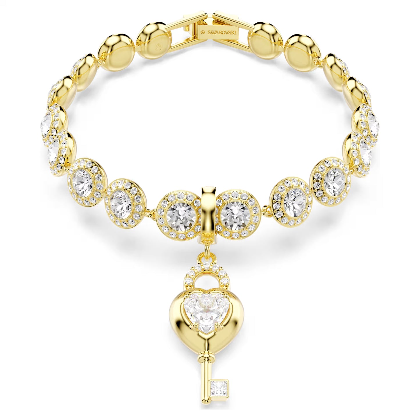 Idyllia charm, Mixed cuts, Heart with key, White, Gold-tone plated