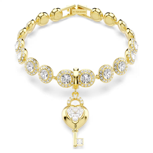 Idyllia charm, Mixed cuts, Heart with key, White, Gold-tone plated
