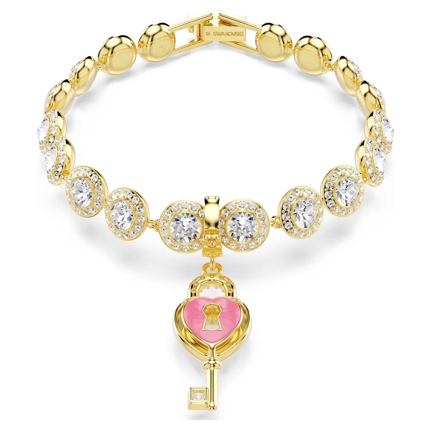Idyllia charm, Mixed cuts, Heart with key, White, Gold-tone plated
