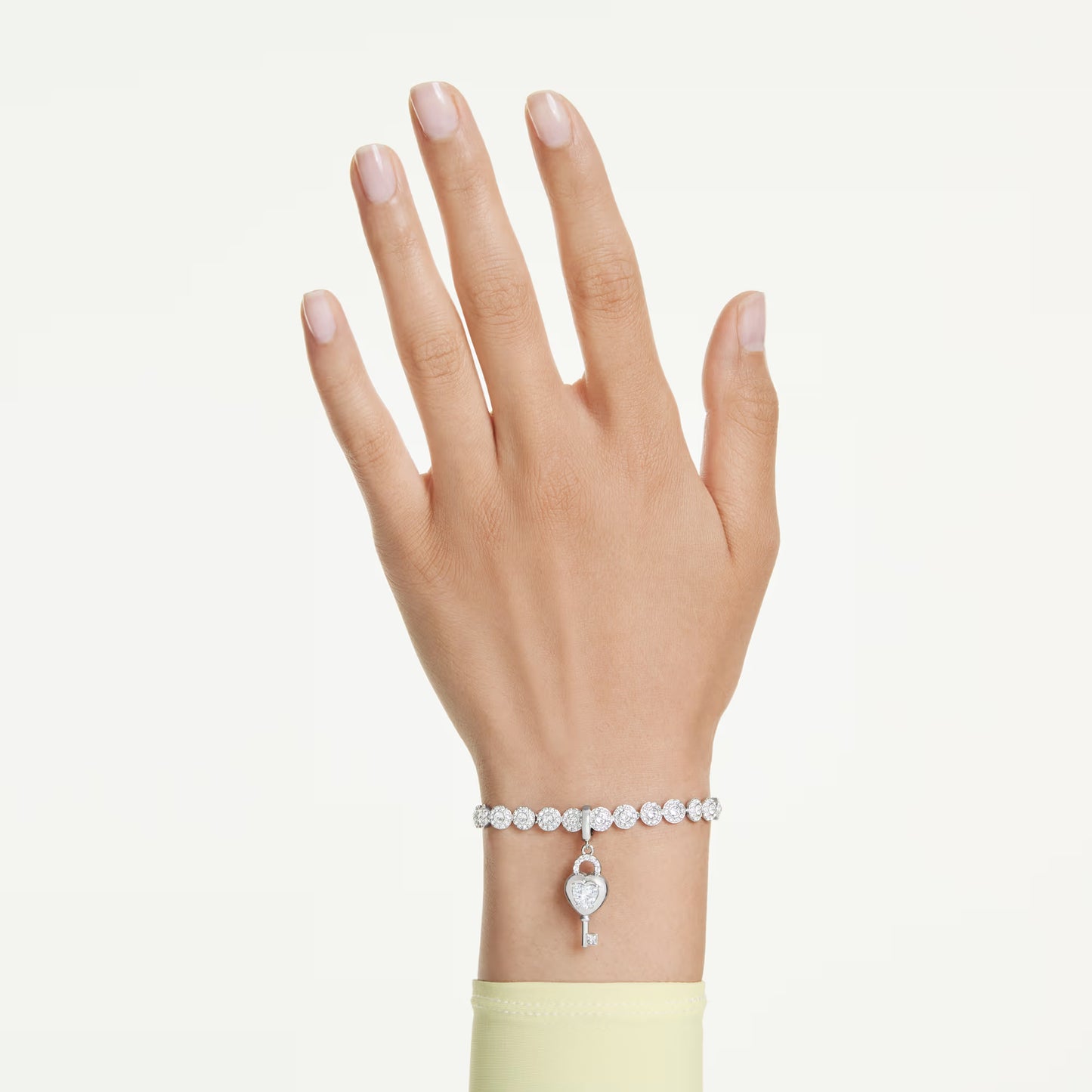 Idyllia charm, Mixed cuts, Heart with key, White, Rhodium plated