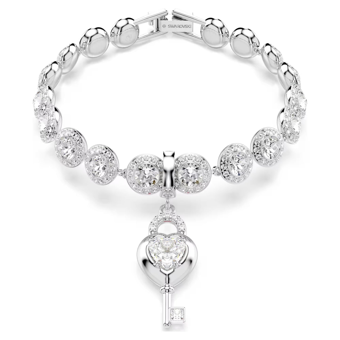 Idyllia charm, Mixed cuts, Heart with key, White, Rhodium plated
