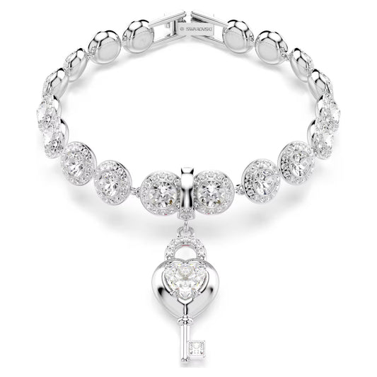 Idyllia charm, Mixed cuts, Heart with key, White, Rhodium plated
