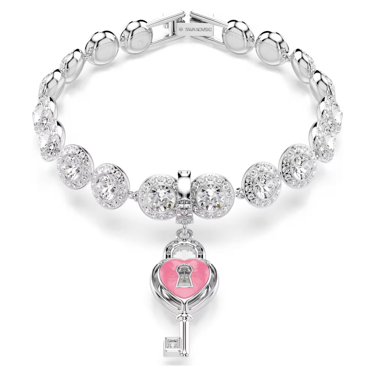 Idyllia charm, Mixed cuts, Heart with key, White, Rhodium plated