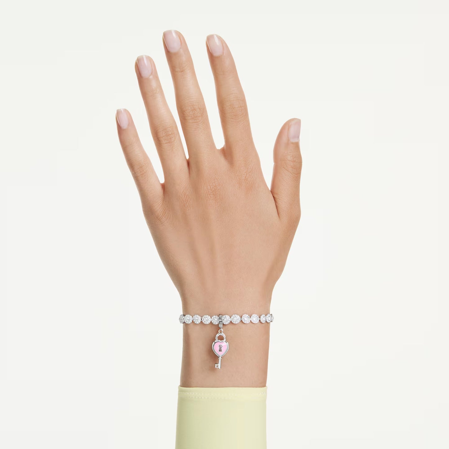 Idyllia charm, Mixed cuts, Heart with key, White, Rhodium plated