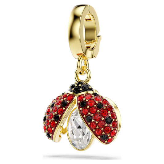 Idyllia charm, Mixed cuts, Ladybird, Red, Gold-tone plated