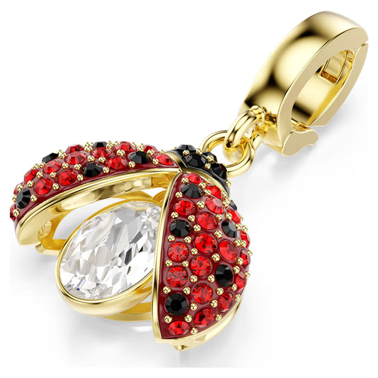 Idyllia charm, Mixed cuts, Ladybird, Red, Gold-tone plated