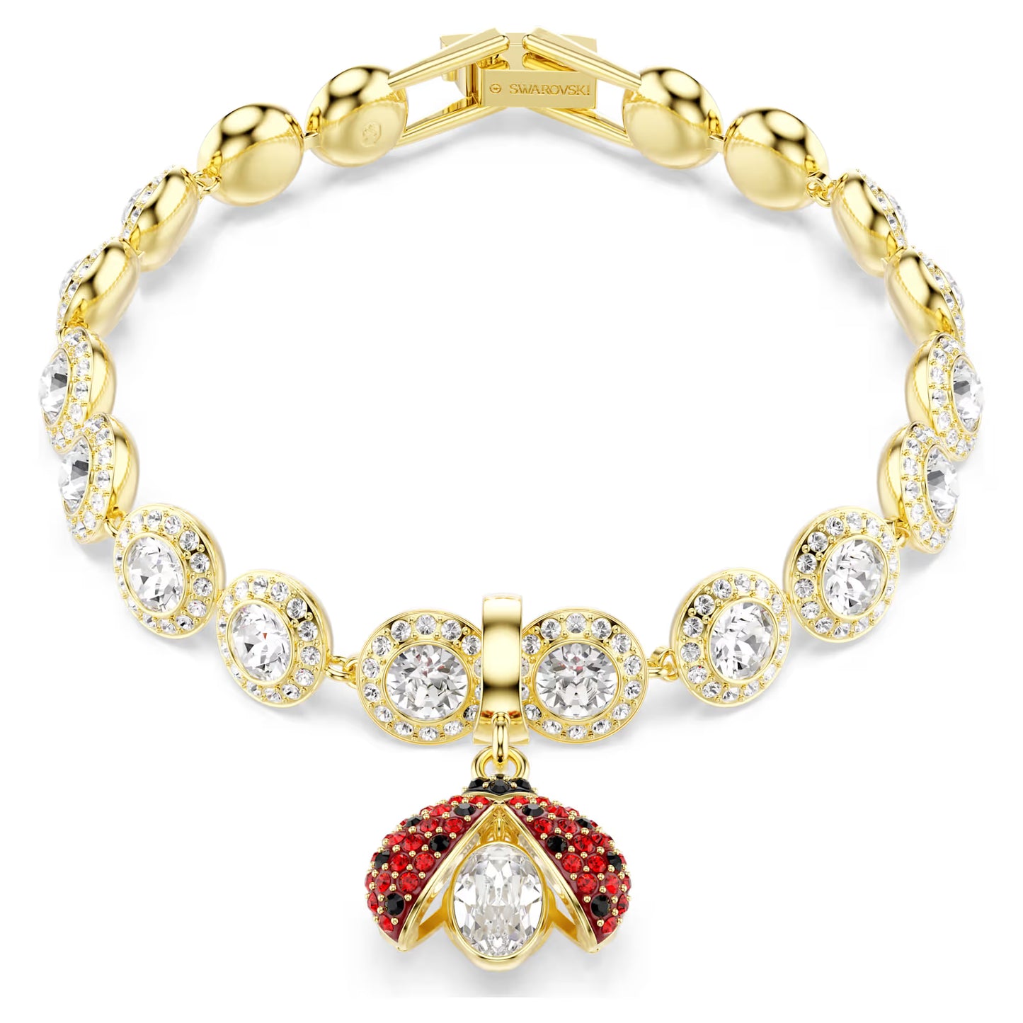 Idyllia charm, Mixed cuts, Ladybird, Red, Gold-tone plated