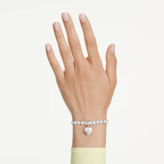 Idyllia charm, Mixed cuts, Pearl-colored coating, Heart, White, Rhodium plated