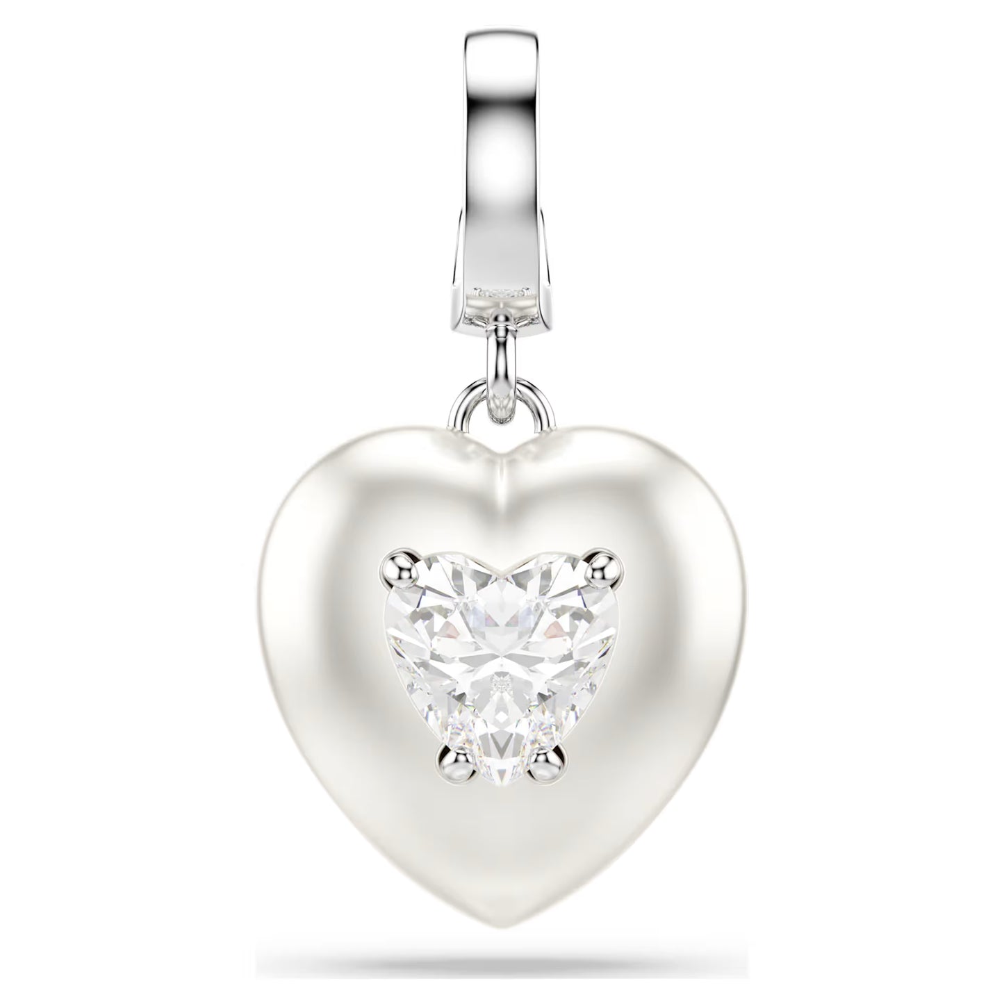 Idyllia charm, Mixed cuts, Pearl-colored coating, Heart, White, Rhodium plated