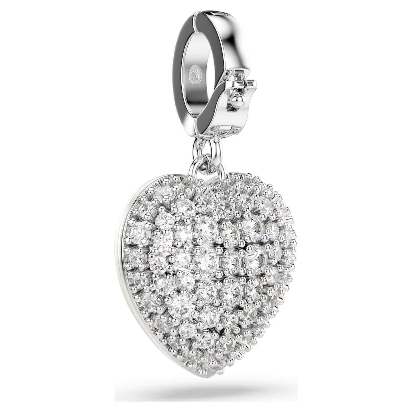 Idyllia charm, Mixed cuts, Pearl-colored coating, Heart, White, Rhodium plated