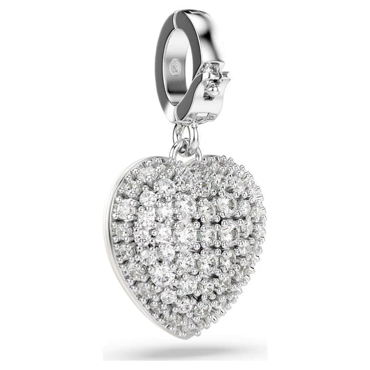 Idyllia charm, Mixed cuts, Pearl-colored coating, Heart, White, Rhodium plated
