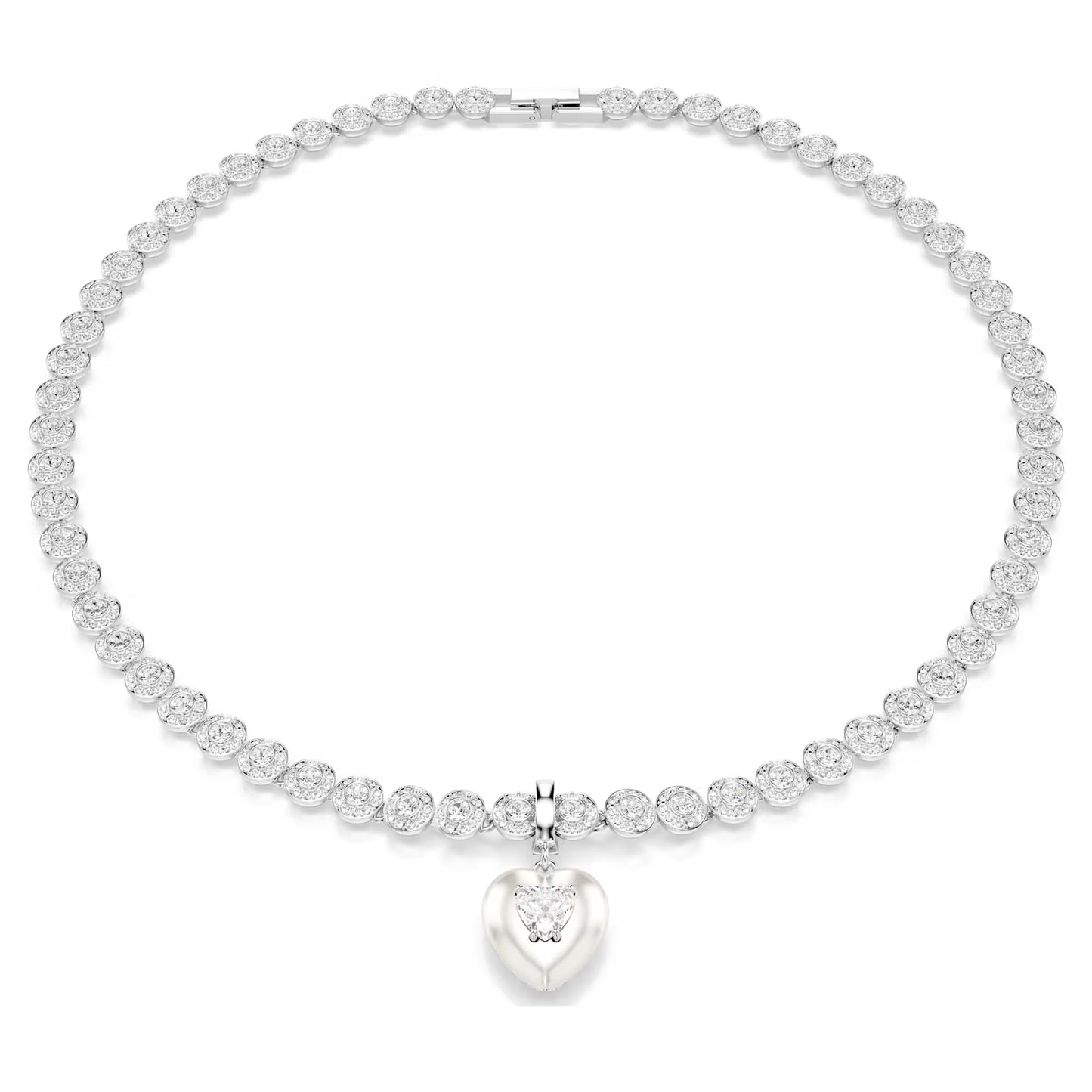 Idyllia charm, Mixed cuts, Pearl-colored coating, Heart, White, Rhodium plated