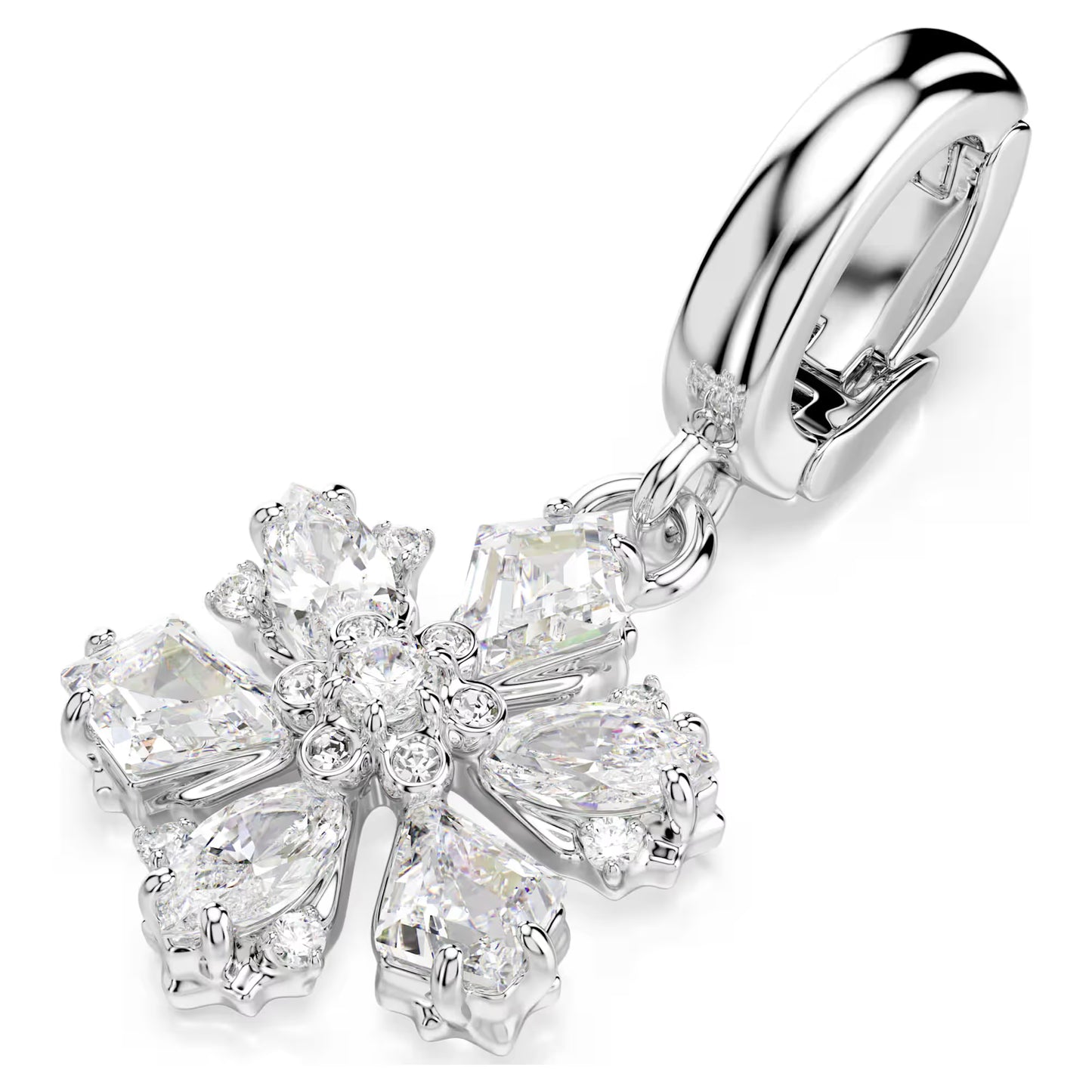 Idyllia charm Mixed cuts, Snowflake, White, Rhodium plated