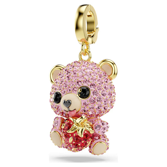 Idyllia charm, Mixed cuts, Teddy, Pink, Gold-tone plated