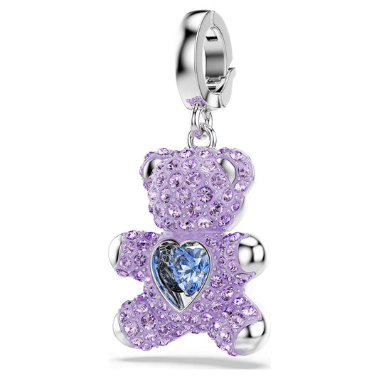 Idyllia charm, Mixed cuts, Teddy, Purple, Rhodium plated