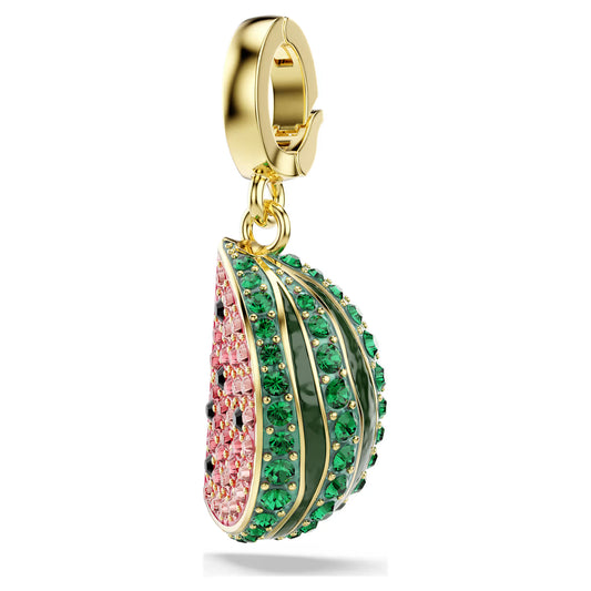 Idyllia charm, Mixed cuts, Watermelon, Multicoloured, Gold-tone plated