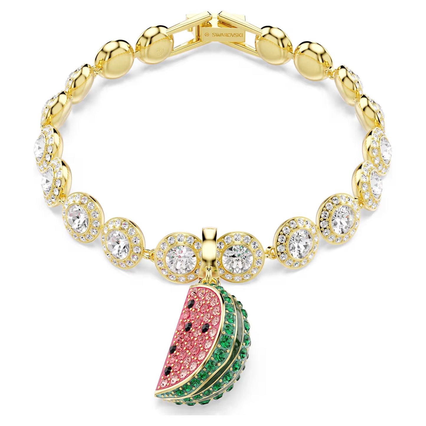 Idyllia charm, Mixed cuts, Watermelon, Multicoloured, Gold-tone plated
