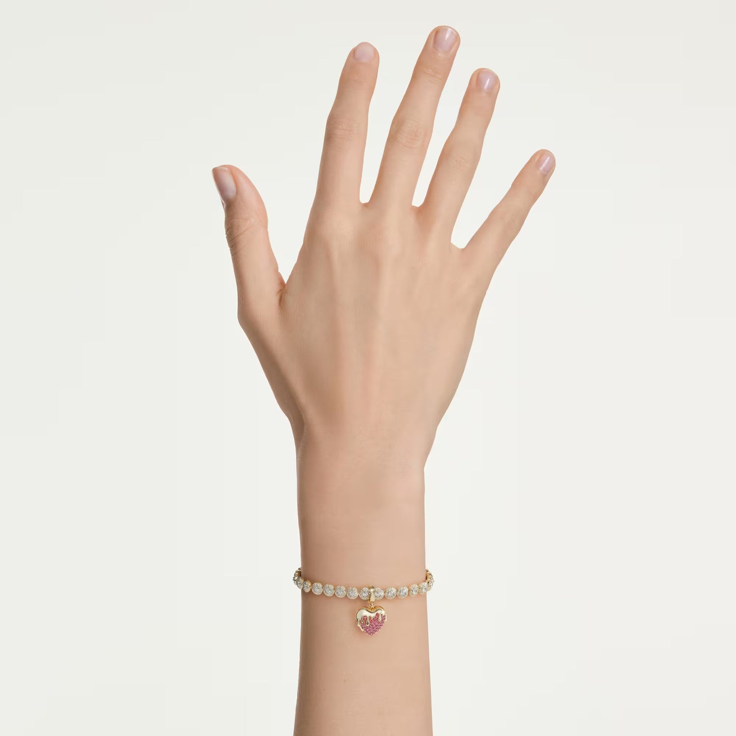 Idyllia charm, Round cut, Heart, Pink, Gold-tone plated